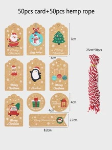 50pcs Christmas Cartoon Graphic Gift Wrap Tag & 50pcs String - Multicolor - View 3