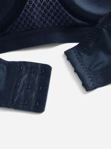 Plus Lace Panel Push Up Bra With Detachable Strap - Navy Blue - View 4