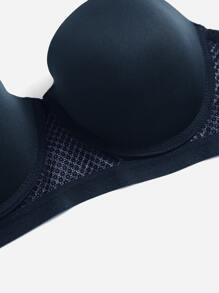Plus Lace Panel Push Up Bra With Detachable Strap - Navy Blue - View 6