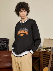 Sweatshirt Pria Grafis Huruf Preppy - Hitam - View 2