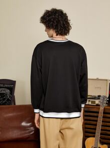 Sweatshirt Pria Grafis Huruf Preppy - Hitam - View 3