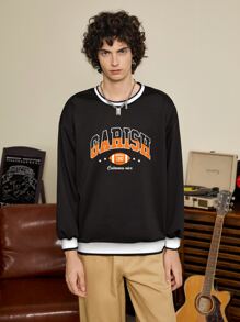Sweatshirt Pria Grafis Huruf Preppy - Hitam - View 4