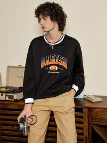 Sweatshirt Pria Grafis Huruf Preppy - Hitam - View 5