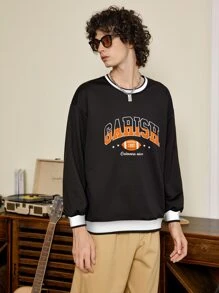 Sweatshirt Pria Grafis Huruf Preppy - Hitam - View 6