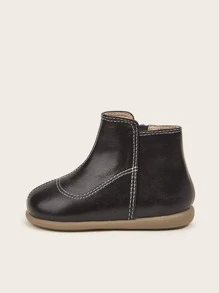 Girls Stitch Detail Zipper Side Boots - Black - View 3