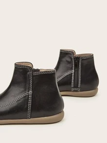 Girls Stitch Detail Zipper Side Boots - Black - View 4