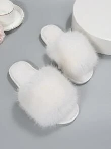 Fall/Winter Women's New Flat Non-Slip Slippers, Fashionable Pearl Open Toe Quiet Indoor Slippers, Home Slippers For All Seasons - White - View 4