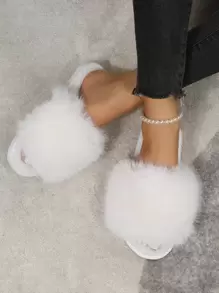 Fall/Winter Women's New Flat Non-Slip Slippers, Fashionable Pearl Open Toe Quiet Indoor Slippers, Home Slippers For All Seasons - White - View 7