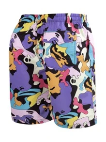 Men Allover Print Drawstring Front Swim Shorts
