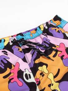 Men Allover Print Drawstring Front Swim Shorts