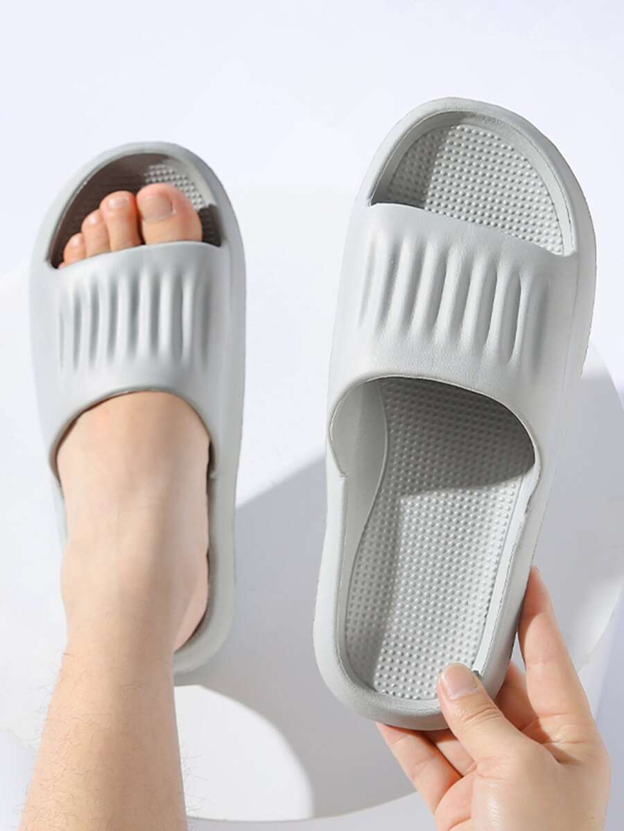 Men Ruched Detail Single Band Slides - Grey - View 1