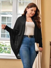 SHEIN LUNE Áo khoác cỡ lớn màu trơn Giải trí - màu đen - Xem 1