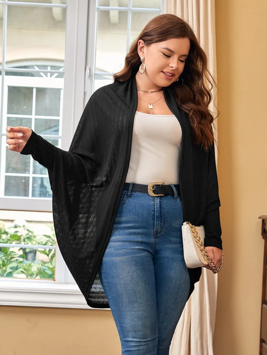 SHEIN LUNE Áo khoác cỡ lớn màu trơn Giải trí - màu đen - Xem 1