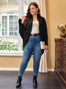 SHEIN LUNE Áo khoác cỡ lớn màu trơn Giải trí - màu đen - Xem 5