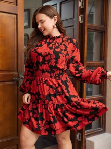 SHEIN Clasi 大碼印花褶邊燈籠袖連衣裙 - 彩色 - 查看 2