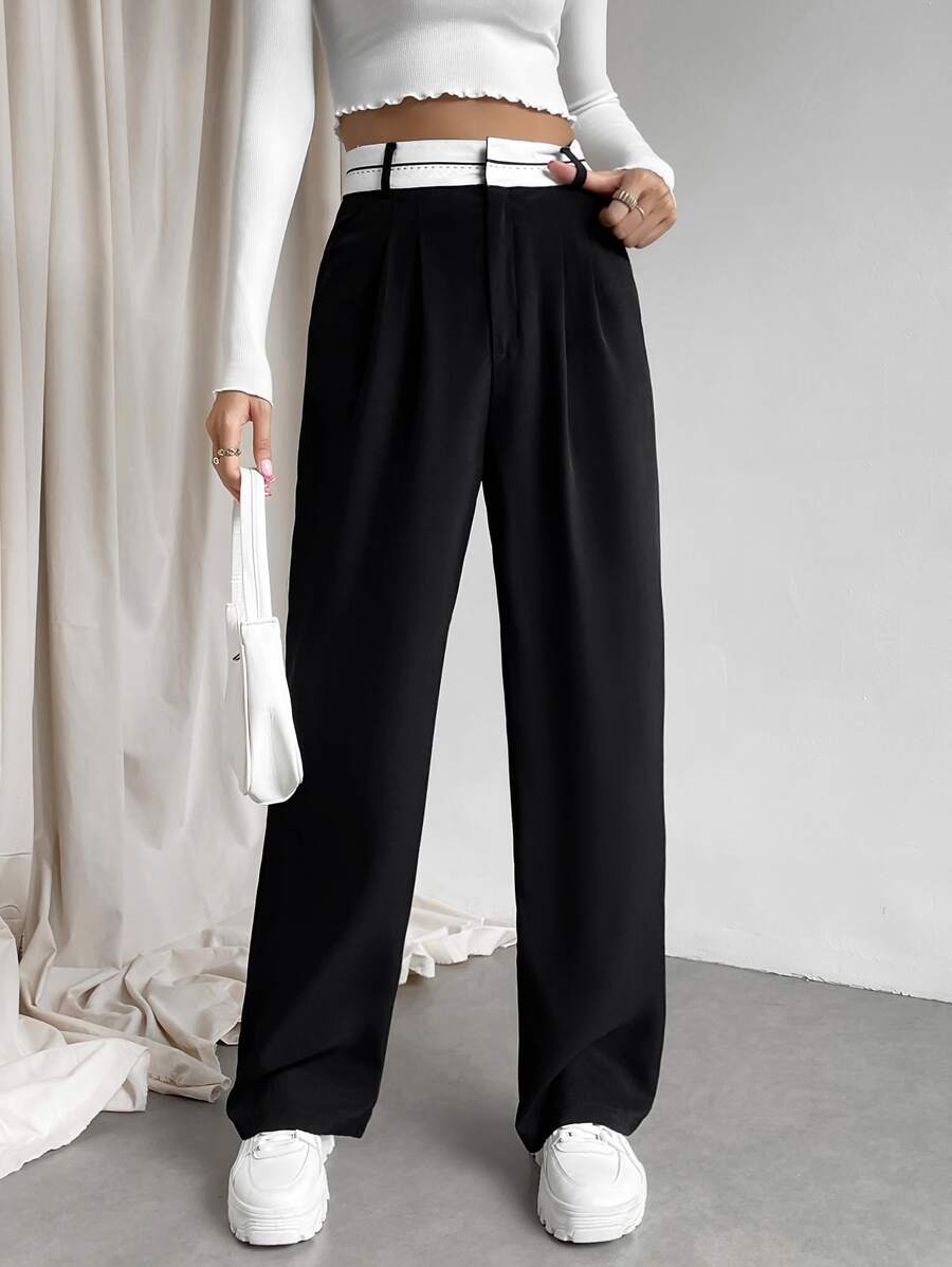 SHEIN MOOSTA Women Suit Pants Dây kéo màu trơn - màu đen - Xem 1