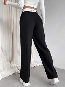 SHEIN MOOSTA Women Suit Pants Dây kéo màu trơn - màu đen - Xem 2