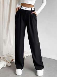 SHEIN MOOSTA Women Suit Pants Dây kéo màu trơn - màu đen - Xem 3