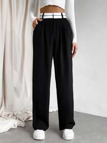 SHEIN MOOSTA Women Suit Pants Dây kéo màu trơn - màu đen - Xem 4