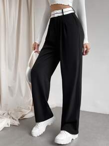SHEIN MOOSTA Women Suit Pants Dây kéo màu trơn - màu đen - Xem 5