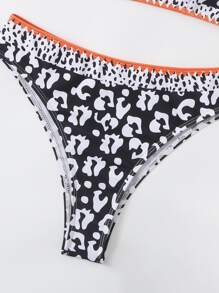 SHEIN Swim 2 件套女士豹纹性感比基尼泳装套装，夏季海滩（印花设计可能有所不同），2025 年 - 黑與白 - 查看 4