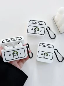 一個白色耳機收納盒，印有一個聽音樂的人，與AirPods兼容，帶掛鉤（不包括耳機） - 白色 - 查看 1