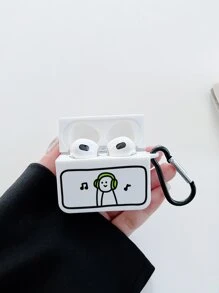 一個白色耳機收納盒，印有一個聽音樂的人，與AirPods兼容，帶掛鉤（不包括耳機） - 白色 - 查看 4