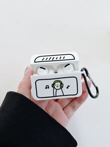 一個白色耳機收納盒，印有一個聽音樂的人，與AirPods兼容，帶掛鉤（不包括耳機） - 白色 - 查看 6