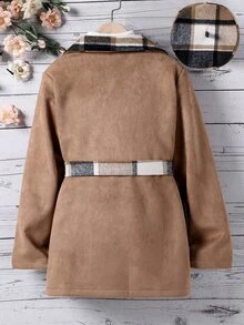 女孩西裝領雙排釦腰帶外套