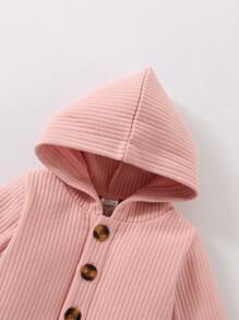 Niña recién nacida Abrigo con capucha tejido de canalé - Rosa Pálido - Ver 5