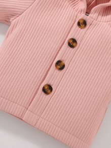 Niña recién nacida Abrigo con capucha tejido de canalé - Rosa Pálido - Ver 7