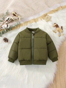 Baby Boy Solid Zip Up Bomber Jacket - Army Green - View 1