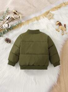 Baby Boy Solid Zip Up Bomber Jacket - Army Green - View 2