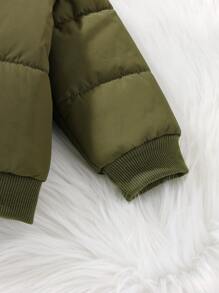 Baby Boy Solid Zip Up Bomber Jacket - Army Green - View 5