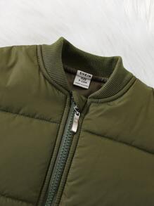 Baby Boy Solid Zip Up Bomber Jacket - Army Green - View 6