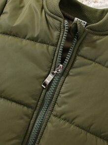 Baby Boy Solid Zip Up Bomber Jacket - Army Green - View 7