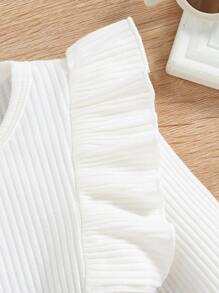 Souflis Souflis Baby Girl Ruffle Trim Tee & Corduroy Belted Skirt