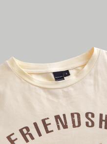 SHEIN MOD Letter & Cat Print Crop Tee - Beige - View 4