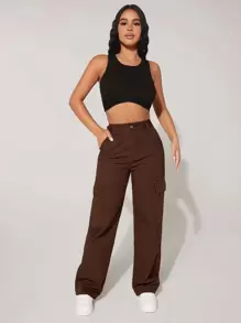 SHEIN PETITE High Waist Flap Pocket Cargo Jeans
