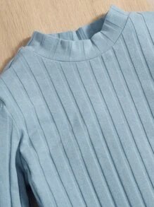 SHEIN Tween Girl Fashionable Solid Color Knitted Turtleneck Dress With Patch Detail - Dusty Blue - View 4