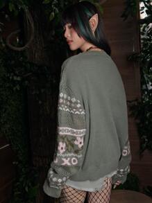 ROMWE Fairycore Floral & Geo Pattern Sweater - Multicolor - View 6