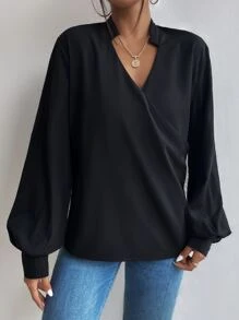 Chiquease Camisa unicolor de cuello cruzado - Negro - Ver 5