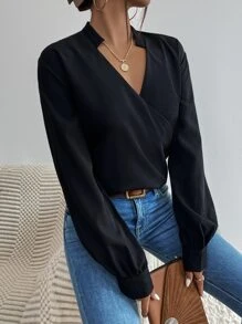 Chiquease Camisa unicolor de cuello cruzado - Negro - Ver 6