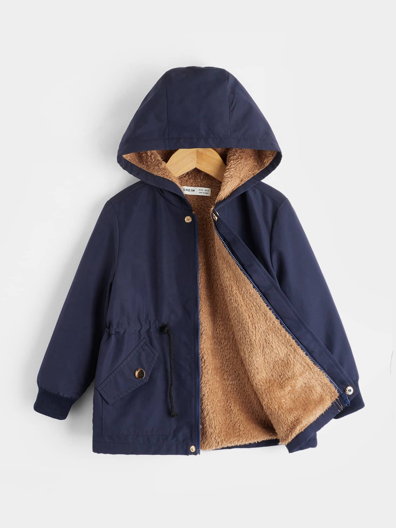 SHEIN 小男童毛絨內襯連帽外套