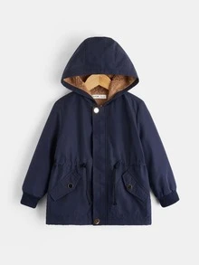 SHEIN 小男童毛絨內襯連帽外套