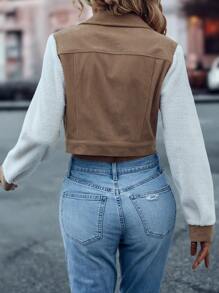 SHEIN LUNE Colour Block Flap Pocket Corduroy Jacket