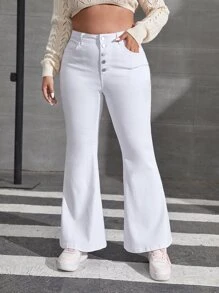 Jeans de pierna amplia con botón - Blanco - Ver 1