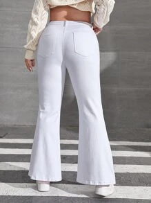 Jeans de pierna amplia con botón - Blanco - Ver 2