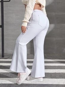 Jeans de pierna amplia con botón - Blanco - Ver 3