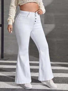 Jeans de pierna amplia con botón - Blanco - Ver 5